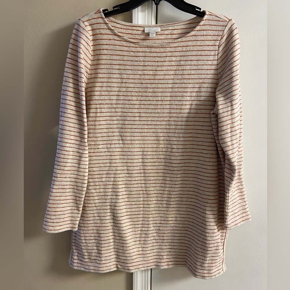 J Jill Tunic Top Striped Beige Pumpkin Large Petite